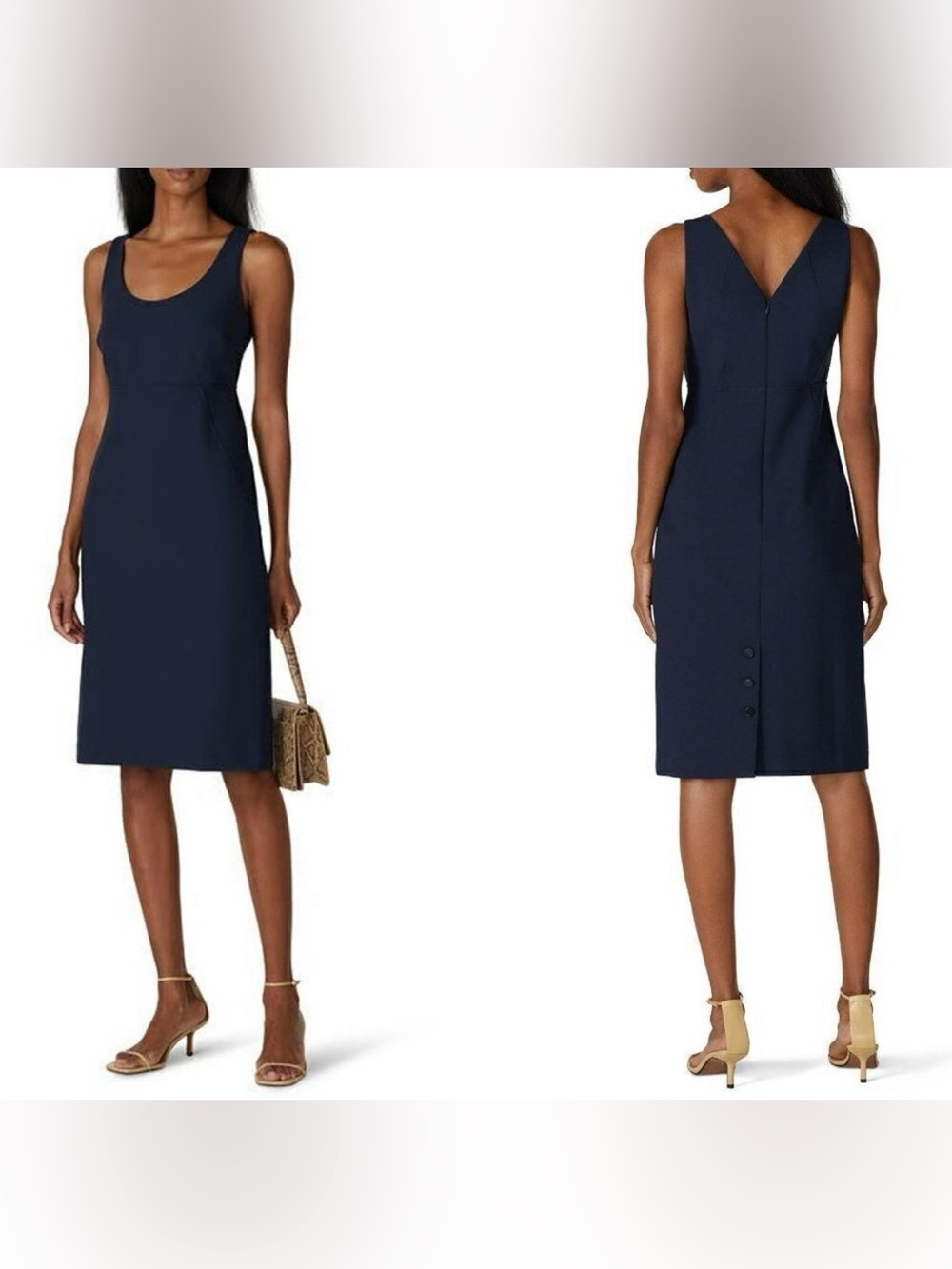 Club Monaco Button Back Vent navy blue shift dress sheath midi career new 0